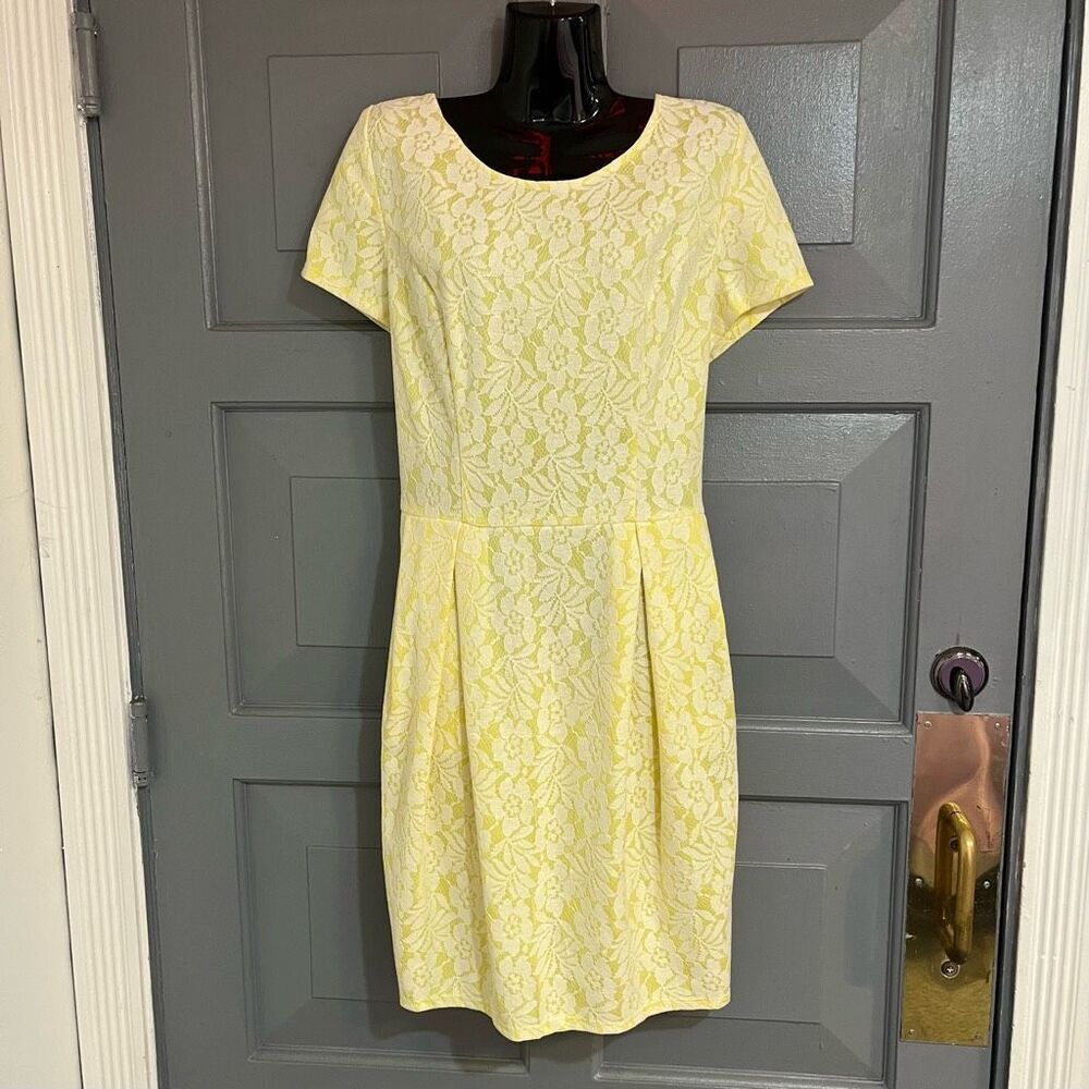Robert Rodriguez Yellow White Lace Overlay Cap Sleeve‎ Short Dress Romanic Girly